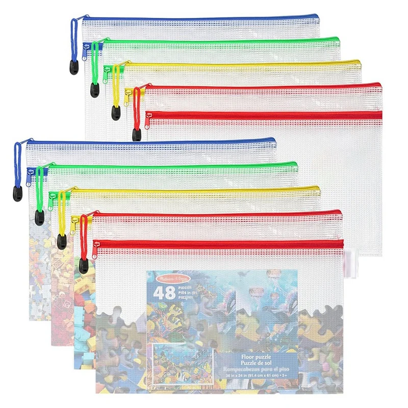 

10PCS Double-Layer Mesh Zipper Pouch Bags Kit Toy Storage Bags Set For Puzzle Building Blocks A4 Zippered Bags For Organizing