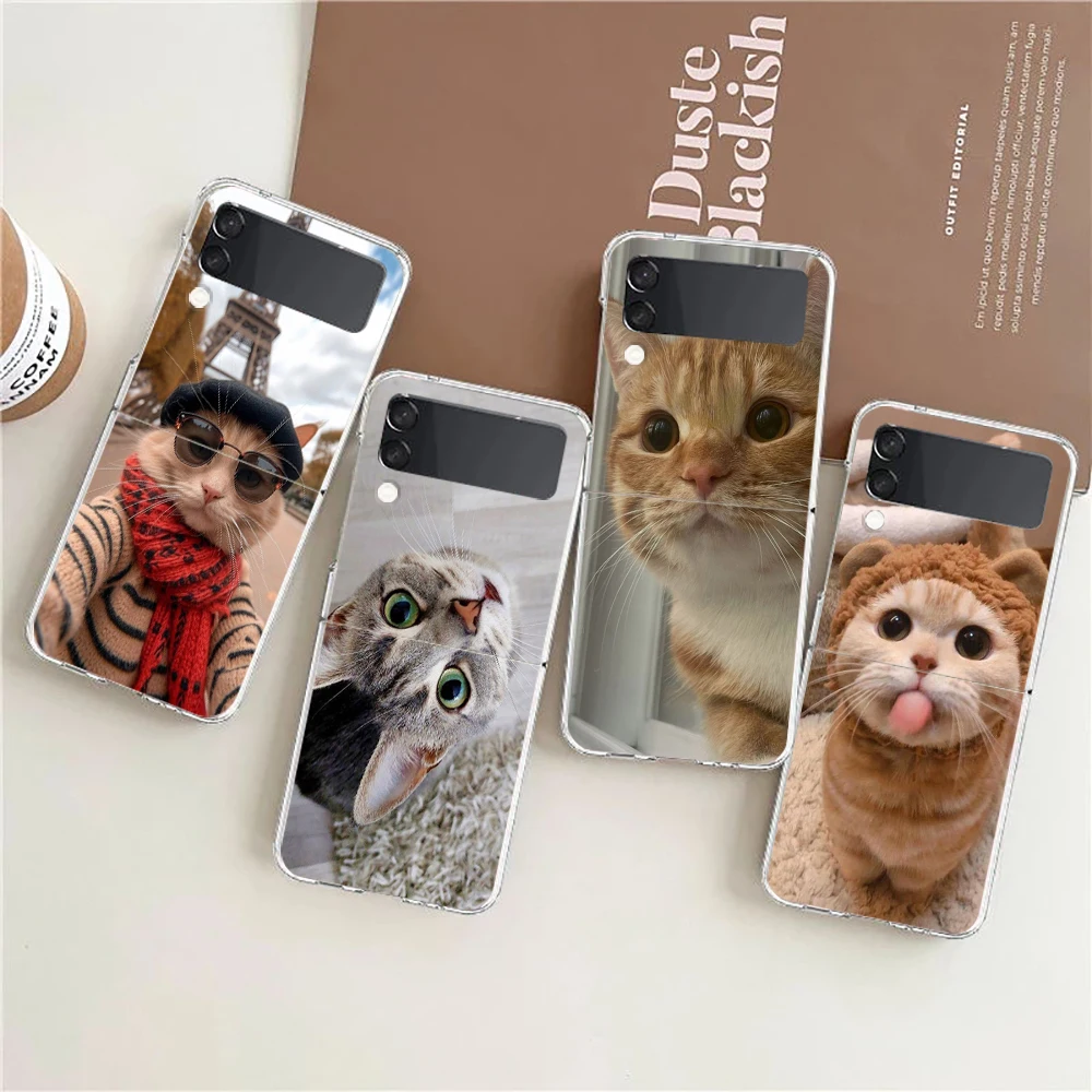 Cartoon Fun Cat Pet Dog Phone Case For Samsung Galaxy Z Flip 3 4 5 Hard Folding Clear PC Bumper For Samsung Z Flip 6 Back Cover