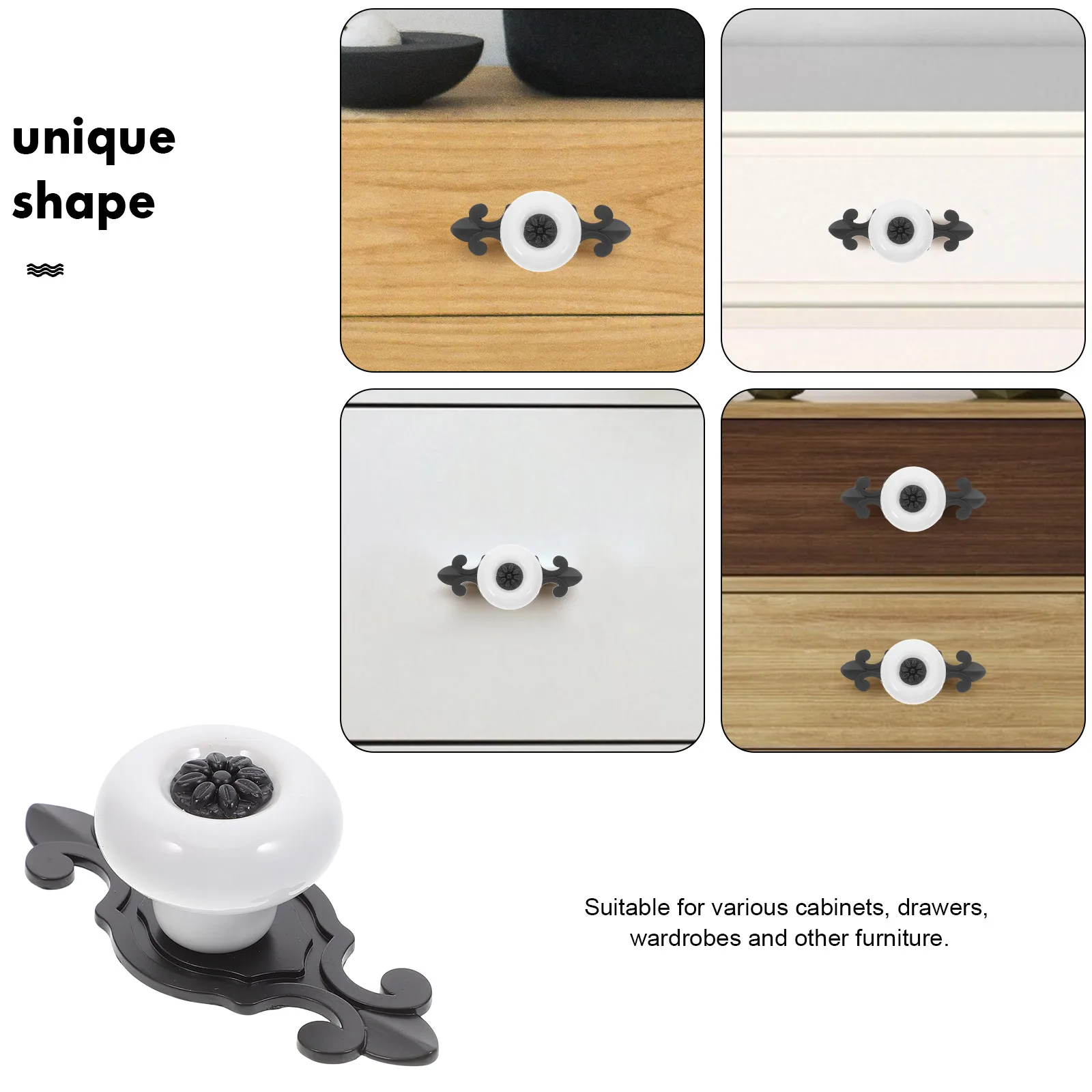5 قطعة مقابض خزانة من البورسلين تصميم عتيق مقابض لقطع الأثاث لخزانة الملابس أجهزة الباب لوحة خلفية معدنية مريحة سهلة #4