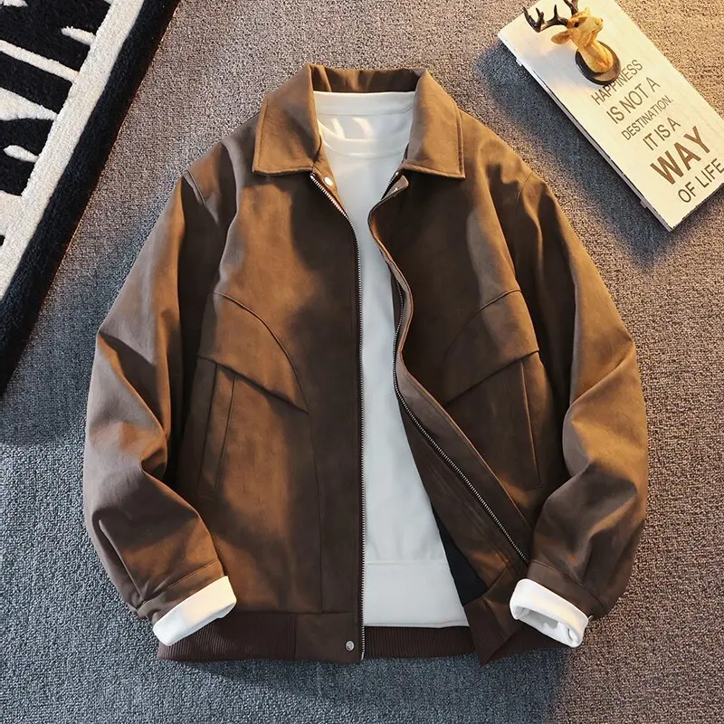 

Мужская модная куртка с воротником в стиле спортивно-повседневном, дышащая, в американском ретро-стиле, трендовая весенне-осенняя куртка из искусственной кожи