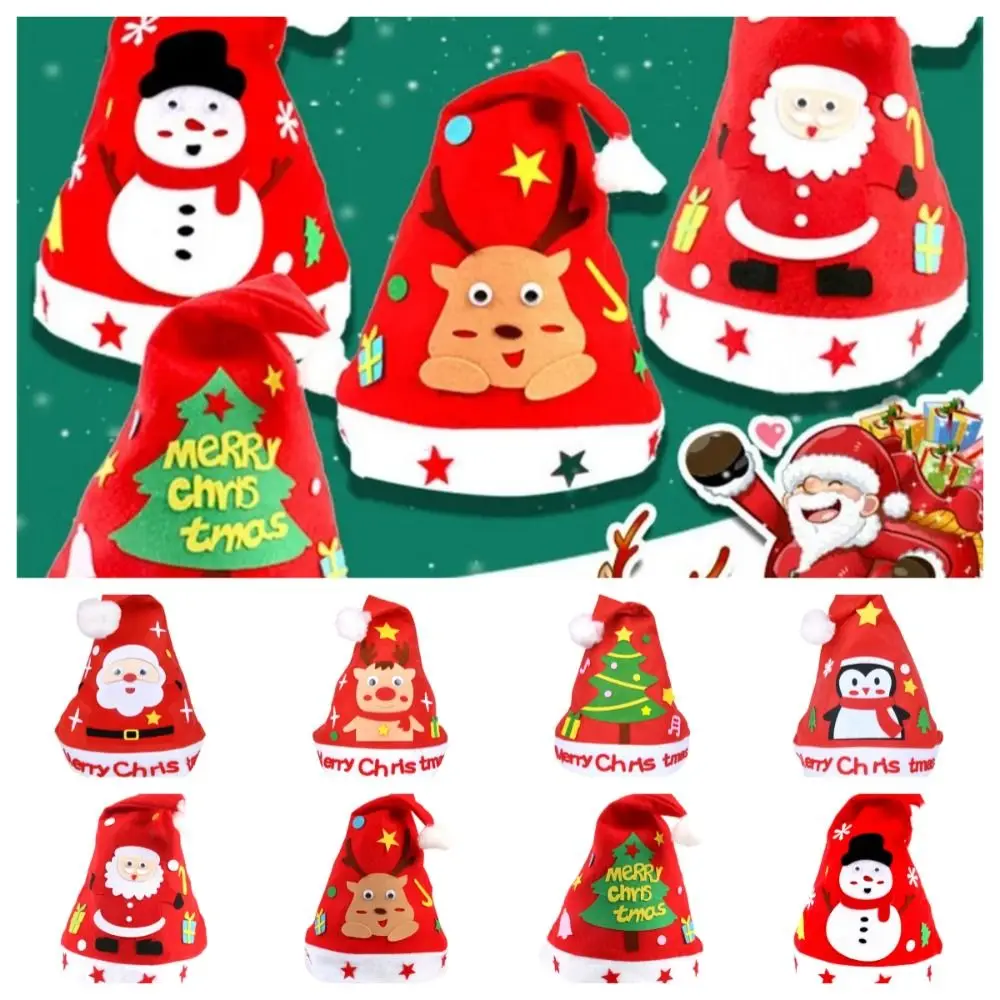 Creative DIY Cartoon Christmas Hat Stocks Handmade Non-Woven Santa Hats Xmas Craft Toys Gifts Materials Kits for Kids Children