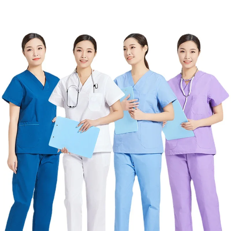 Multi-coloured Nurses Uniforms Hand Wash Clothes Short Sleeve Split Suit Medical and Nursing Work Uniforms for Men and Women