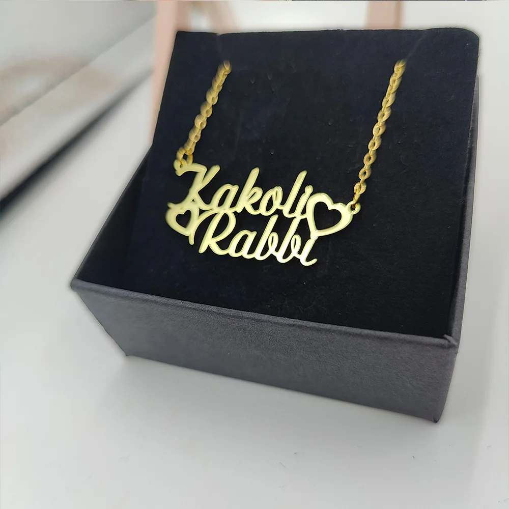 Collares de doble nombre personalizados con corazón para mujer, colgante de letras personalizadas de acero inoxidable, Gargantilla para hombres,