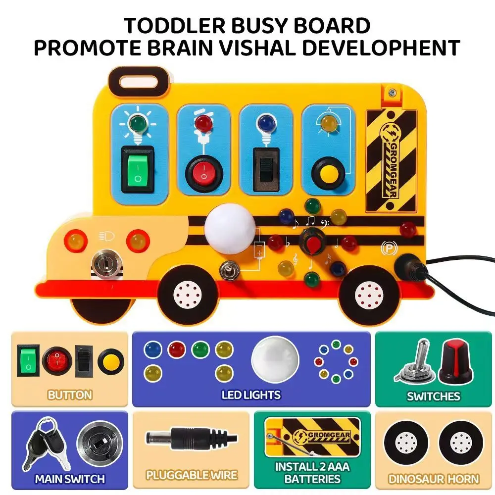 With Lights Switches LED Car Switch Realistic Engine Sounds Sensory Play School Bus Busy Board Early Education