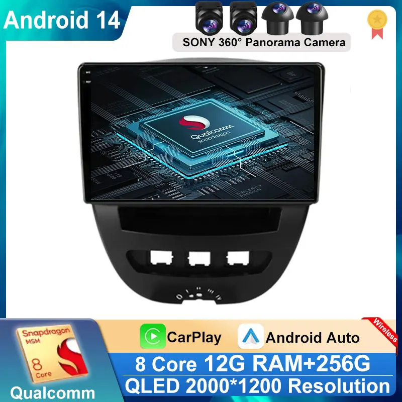 

Android 14 2 Din Car Multimedia Player For Peugeot 107 Toyota Aygo Citroen C1 2005-2014 Head Unit Stereo GPS Navigation BT WIFI