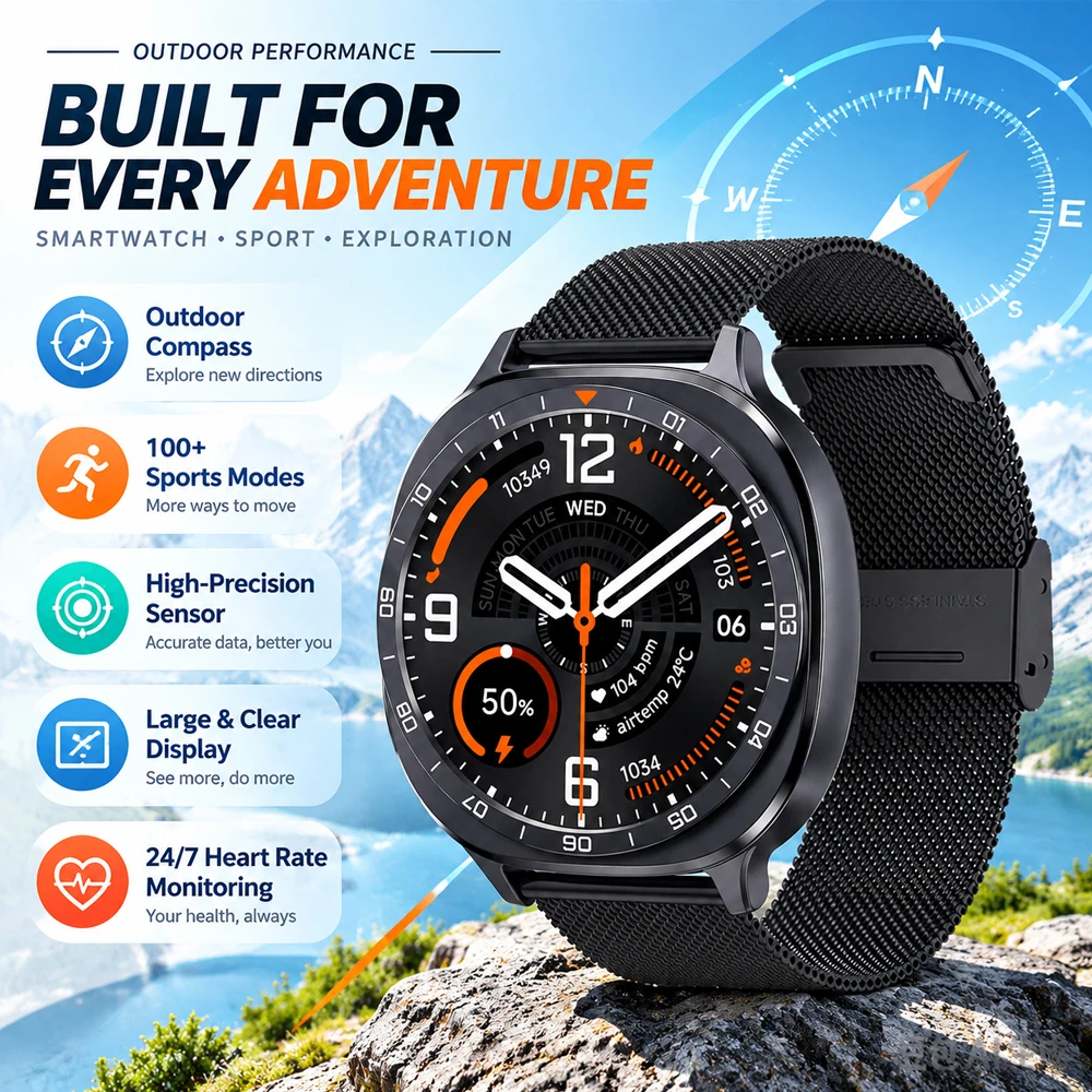 2026 New Men GPS Smart Watch AMOLED HD Display Heart Rate BP Monitoring Bluetooth Call Fitness Tracker Waterproof Smart Watch
