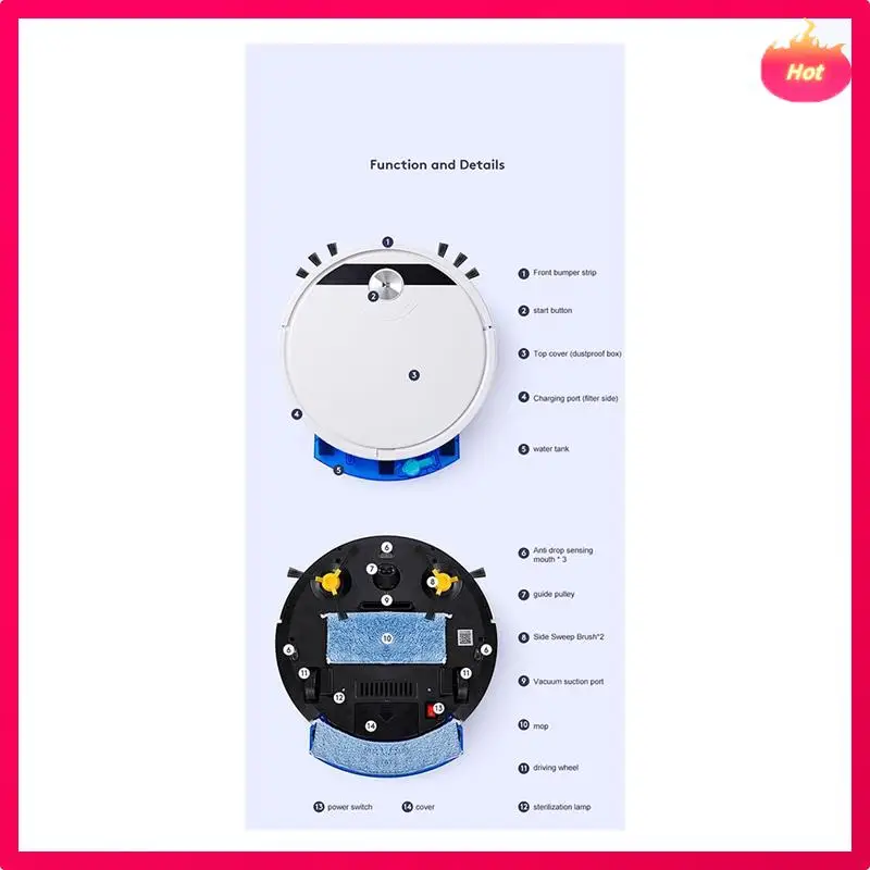 AD-5-In-1 RS800 مع جهاز التحكم عن بعد مكنسة كهربائية روبوتية ذكية فائقة الهدوء لتنظيف الأرضيات الرطبة والجافة أجهزة منزلية سهلة الاستخدام