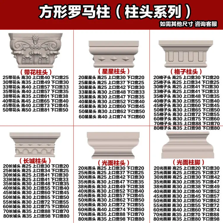 European-style Roman column, square column head, column base mold, large concrete round column, architectural template,