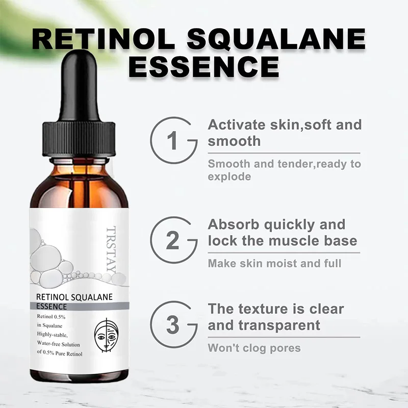 retinol squalane essence reduces fine lines, tightens skin, improves damaged skin, and makes skin soft and delicate