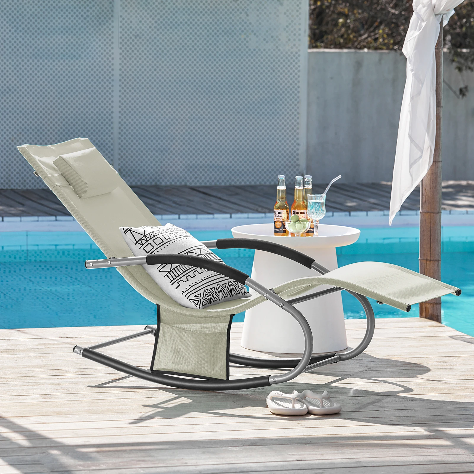 SoBuy OGS28 Sonnenliege Gartenliege wetterfest Liegestuhl Schaukelstuhl mit Kopfkissen Outdoor Terrasse Balkon Camping bis 150kg – Detail 22