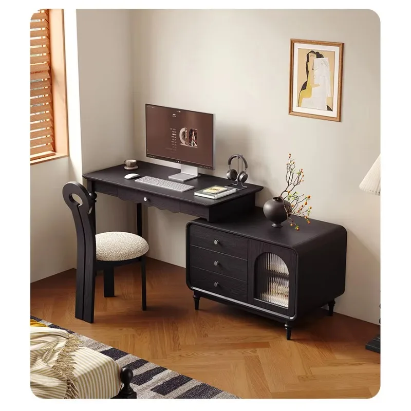 HYS medieval solid wood rectangular desk and chair combination study home black