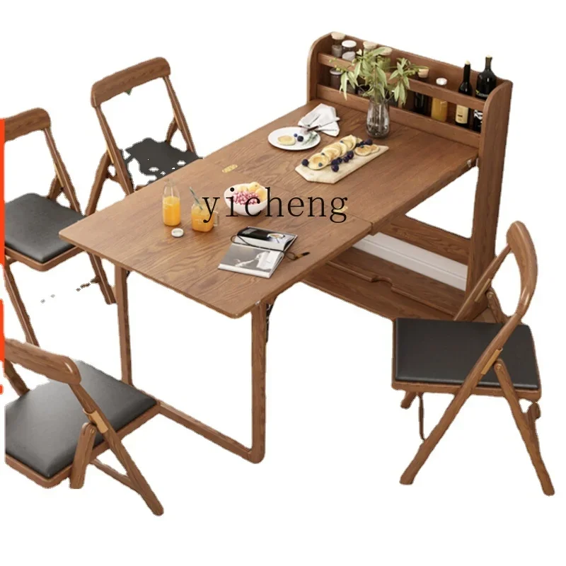 ZZ Zf Foldable Solid Wood Dining Table Small Apartment Home Retractable Dining Table and Chair Table