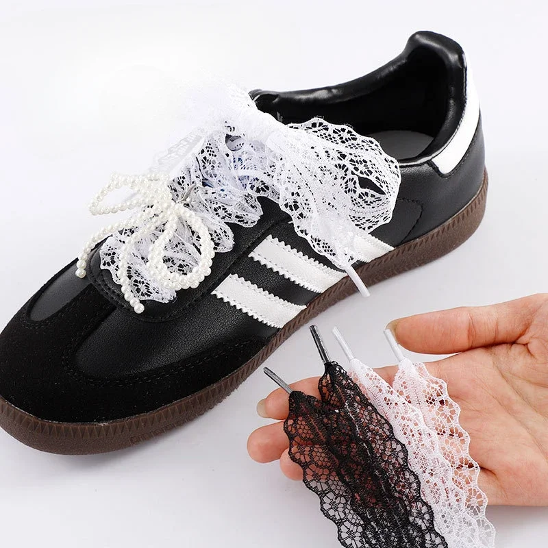 Elastic Hollow Lace Shoelaces Bow Laces Fashion Trend Beautiful Sports Casual Shoes Black White Flat Shoe Laces Accessorices