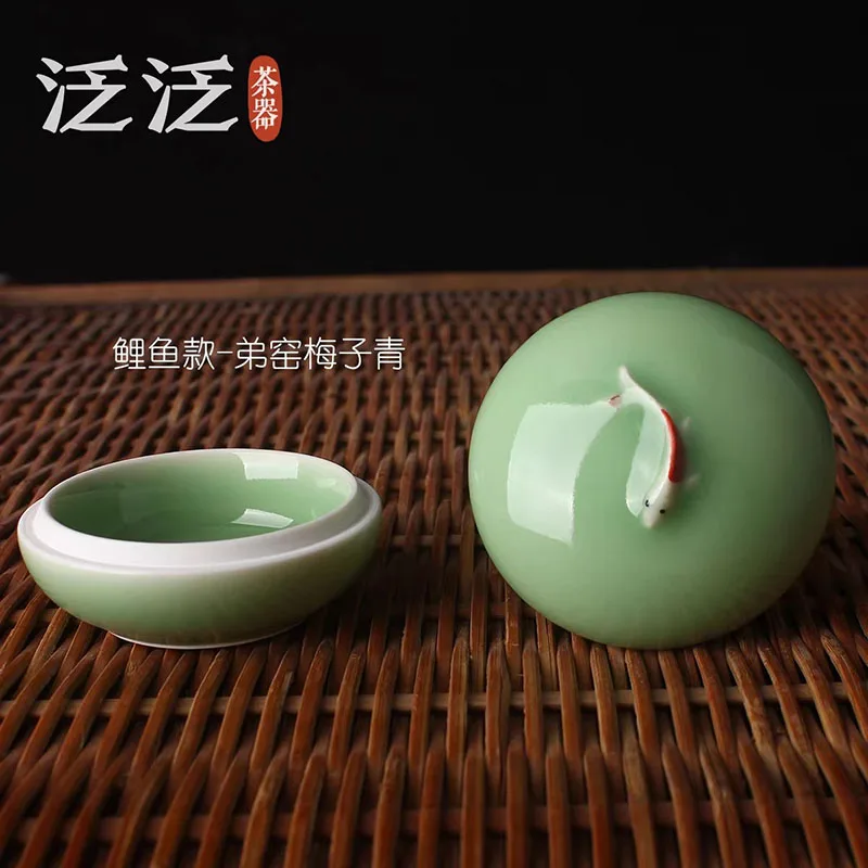 Celadon Seal Paste Box Small Ceramic Ink Pad Container Chinese Calligraphy Seal Storage Holder for Calligrapher Supplies