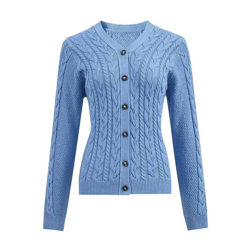 Women Knitted Cotton Solid Colour Cardigan Single Breasted V-Neck Cardigan