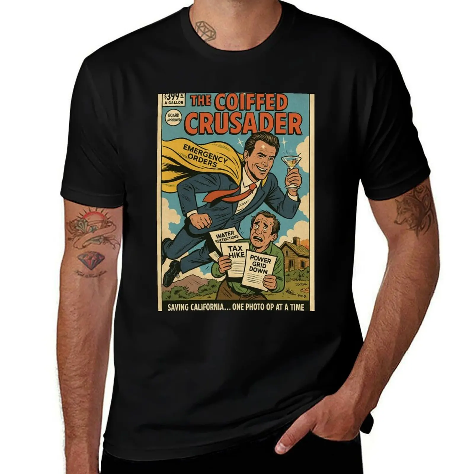 

The Coiffed Crusader – Gavin Newsom Satire Comic #013 T-Shirt fashion shirts Louboutins street wear T-shirts man men clothes