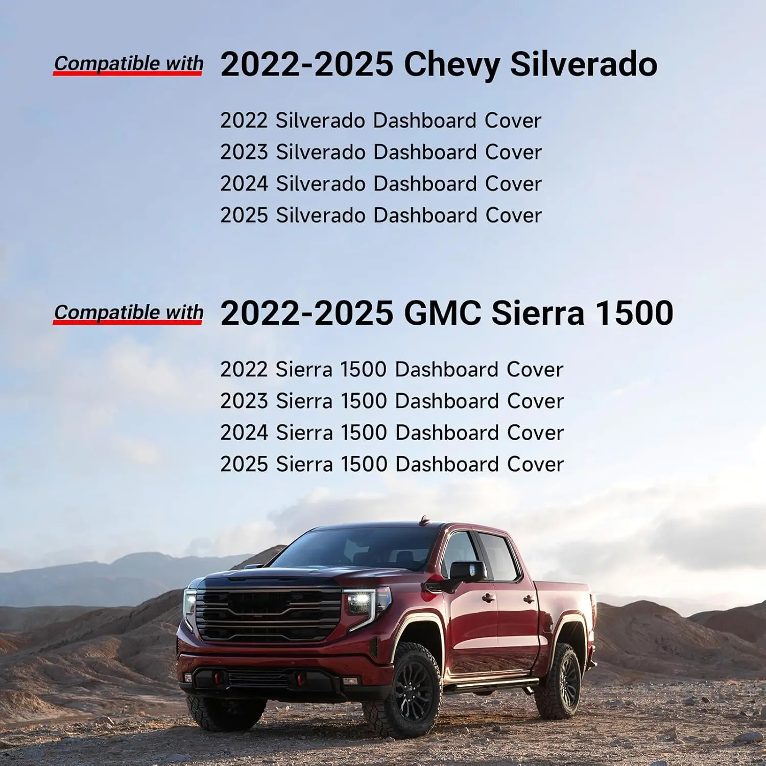 Dash Cover for 2022-2025 Chevy Silverado/GMC Sierra 1500 Dash Cover Mat Accessories 2024 2025 Silverado/Sierra 2500HD 3500HD Non