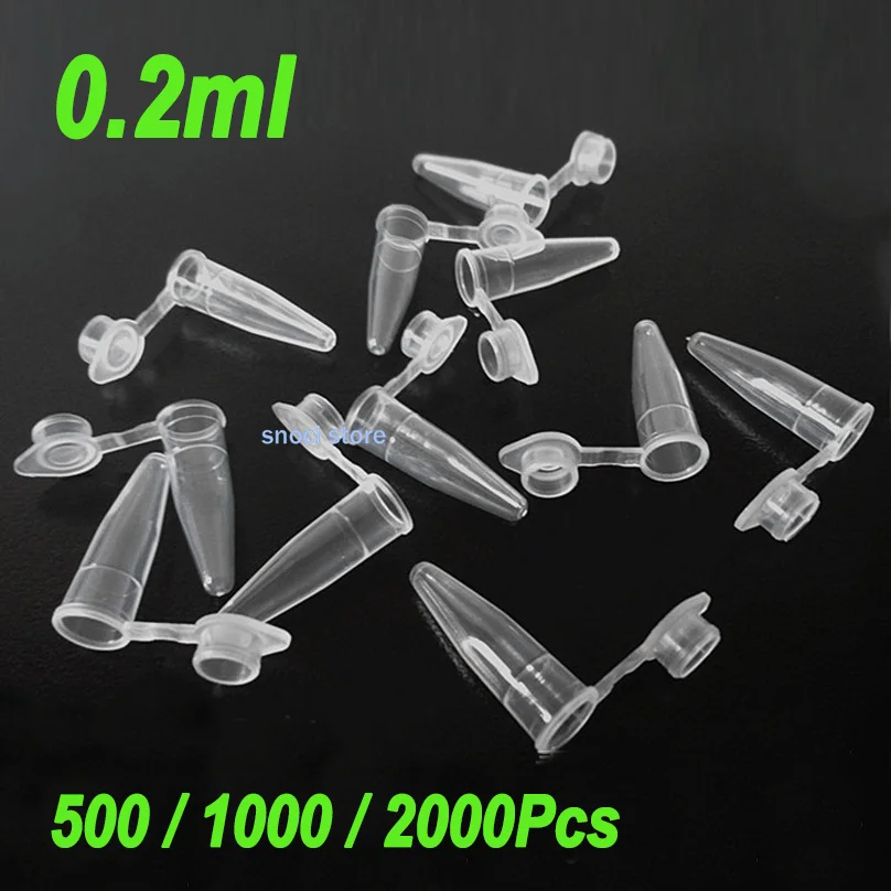 0.2ml Centrifuge Tube Test Tubes Transparent Plastic Tube Container Science Laboratory Test Accessories Lid ,500/1000/2000Pc