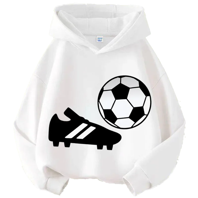 Kids Soccer Crown Graphic Hoodie Boys Girls Football Print Hooded Sweatshirt Casual Long Sleeve Sport Pullover Top
