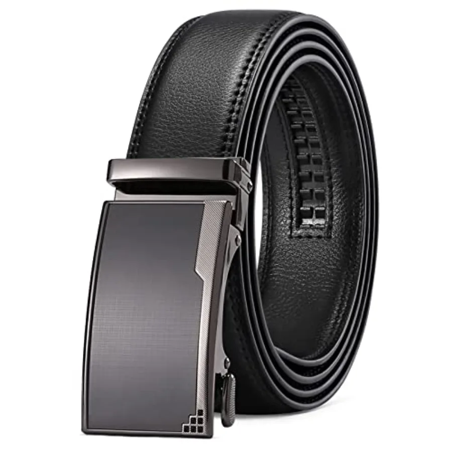 

SENDEFN Men's Leather Belt Automatic Ratchet Buckle Slide Belt for Dress Casual Trim to Fit with Gift Box