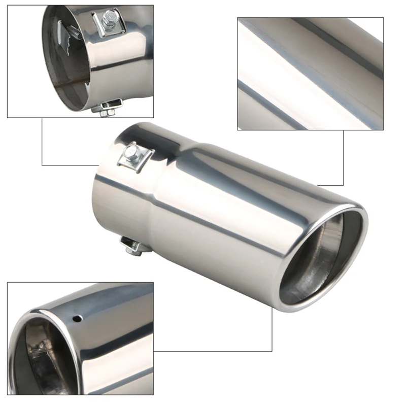 Universal Car 70mm inlet 76mm outlet Car Exhaust Tail Muffler Tip Stainless Steel Silver Black Exhaust Tips Pipes