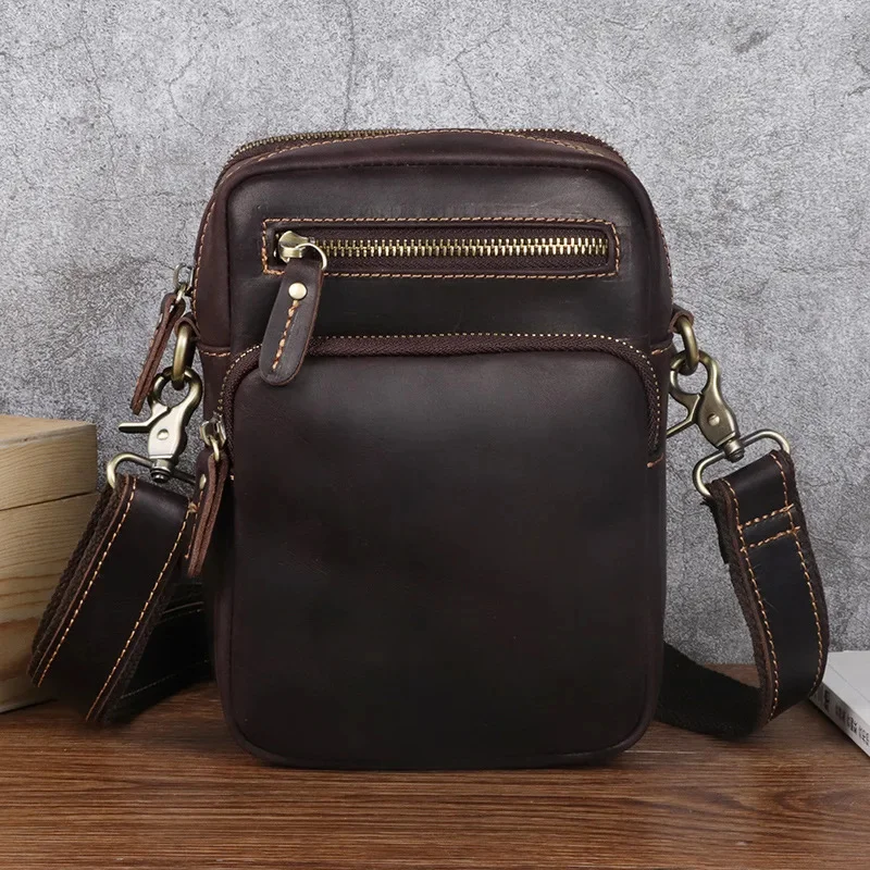 Dual Use Small Bag Of Man Leather Waist Pack s Crossbody Men's Shoulder bag On Belt Pouch