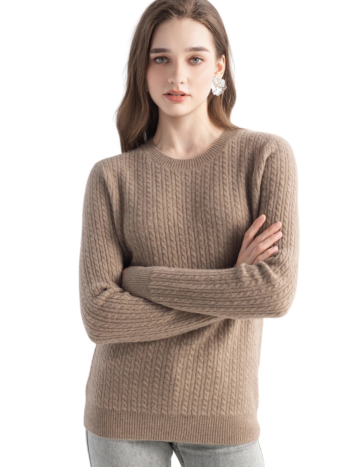 

Fashion Women's Sweater 100% Cashmere Sweater Fall Winter Crew Neck Long Sleeve Pullover New Knit Slim Tops Women Clothing Trend