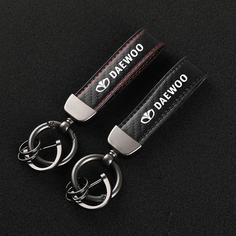 Car Keychain Buckle Jewelry carbon fiber Leather Keychain for Daewoo Badge Winstom Espero Nexia Matiz Lanos Accessories