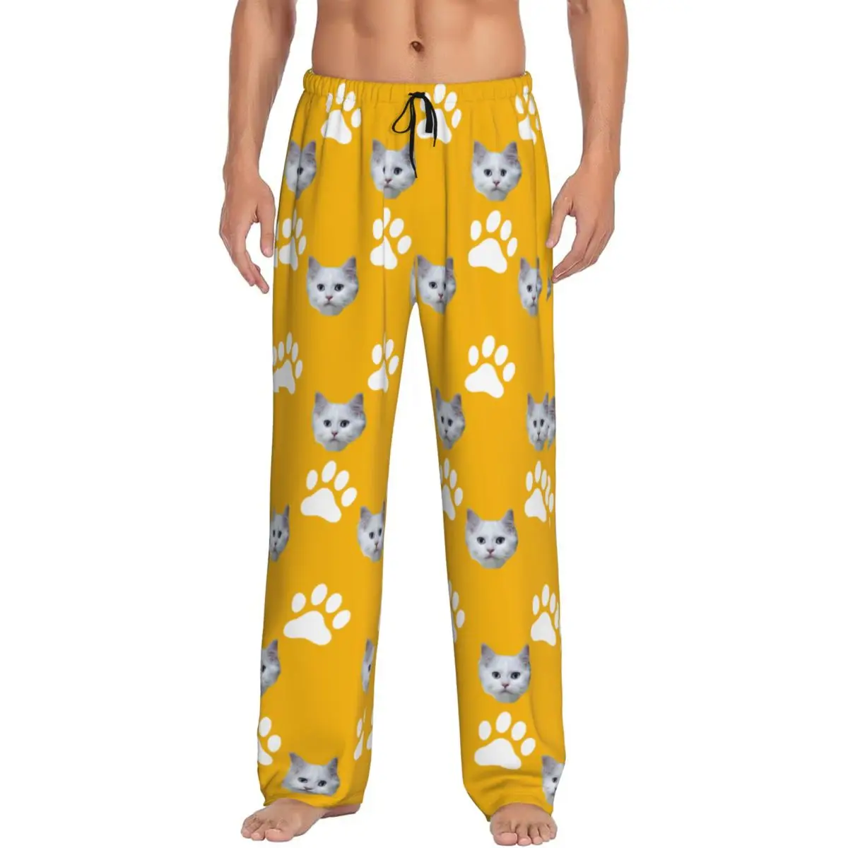 

Custom Men's Personalized Pet Cat Face Pajamas Pajama Pants Printed Sleep Sleepwear Bottoms with Pockets