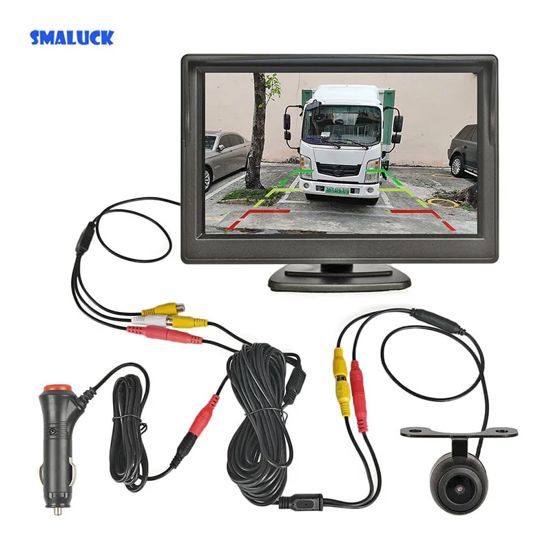 SMALUCK 5inch Backup Car Monitor Waterproof Reversing Backup Rear View Camera 2In1 Car Parking System Kit