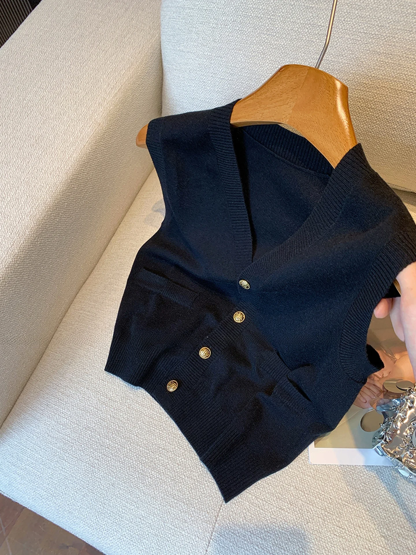 

Вязаный жилет Ele с V-образным вырезом, модный женский топ, высококачественный европейский бренд, удобный крой, осенняя одежда