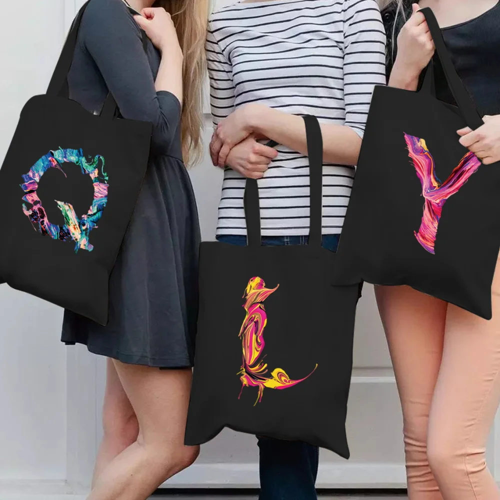 

Shopping Bags All-match Tote Bags Fashion Paint Letter Printing Shoulder Bags Eco Canvas Shopper Bag Casual Daily HandBags Women