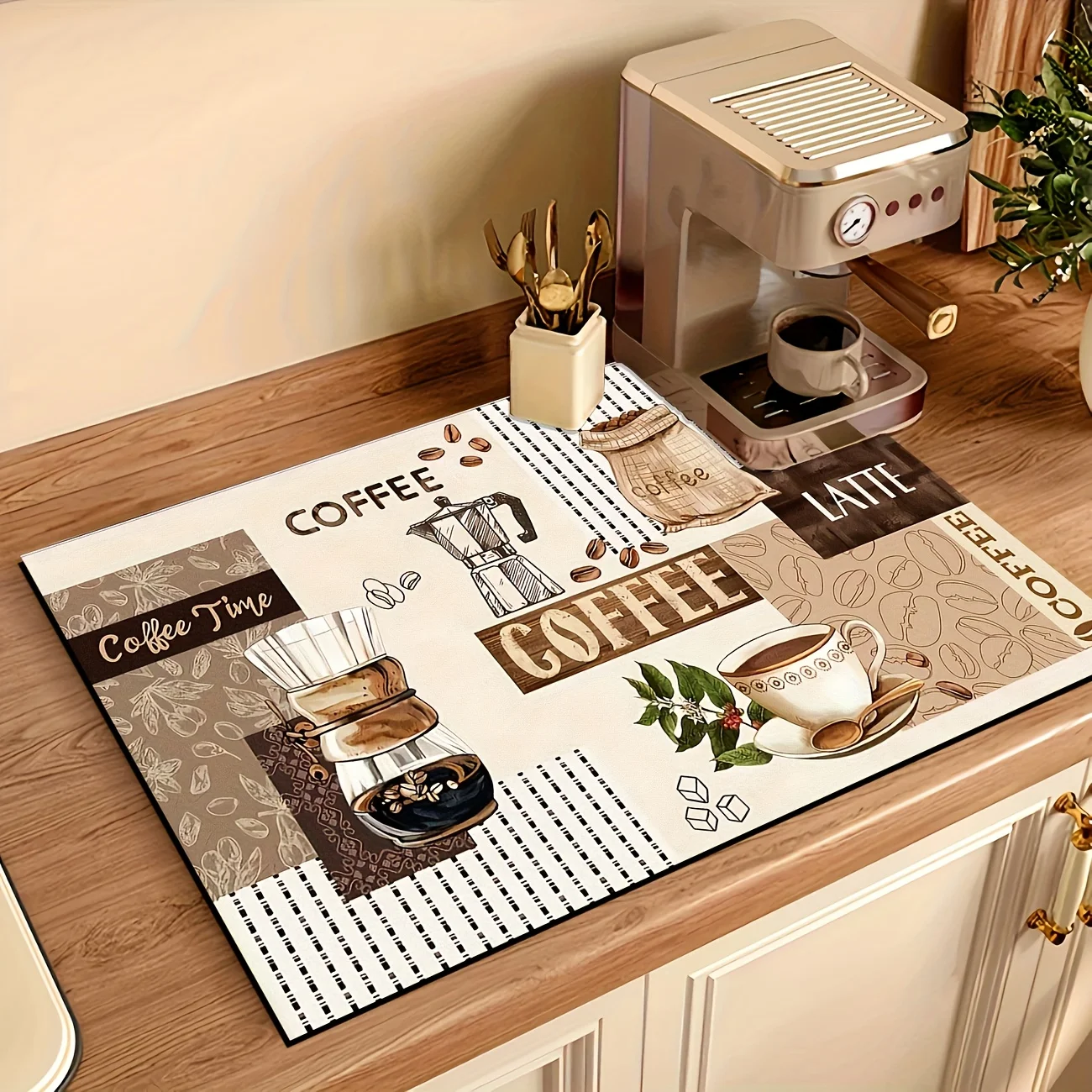 VIKAMA Coffee-Themed Drying Pads, Featuring Various Coffee Patterns, Are Water-Absorbent And Suitable For Home Decoration