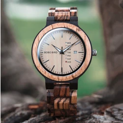 BOBO BIRD reloj analógico de madera para hombre, accesorio de pulsera de cuarzo resistente al agua con calendario, complemento masculino de marca de lujo con diseño moderno y estilo informal, envío directo