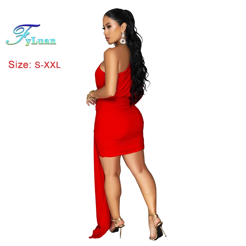 ชุดเดรสสั้นทรงเข้ารูปสีพื้นผูกเชือกข้างเดียวไหล่เฉียงแฟชั่นใหม่ปี 2025 สำหรับผู้หญิง ชุดราตรีออกงาน