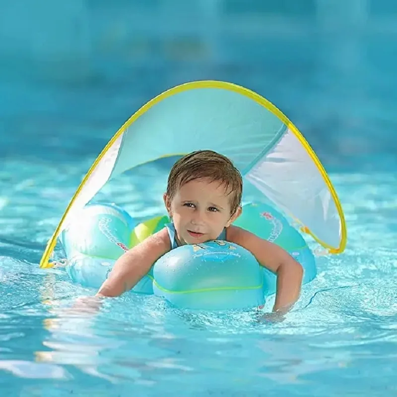 Bobo-Flotteur de natation gonflable en PVC avec pare-soleil, siège d'amendements, poche pour les tout-petits, bébé, enfants âgés de 1 à 3 ans, piscine, bras de plage