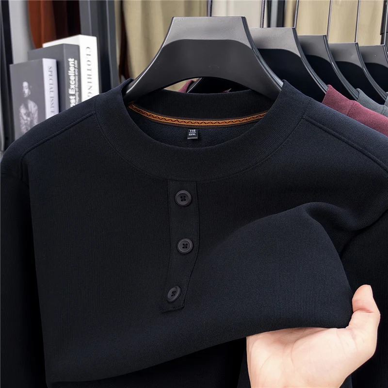 

Men's Long Sleeve T-Shirt, Mid-Collar Button-Up Thermal Sweatshirt for Youth and Adults Innerwear Base Layer for Fall and Winter