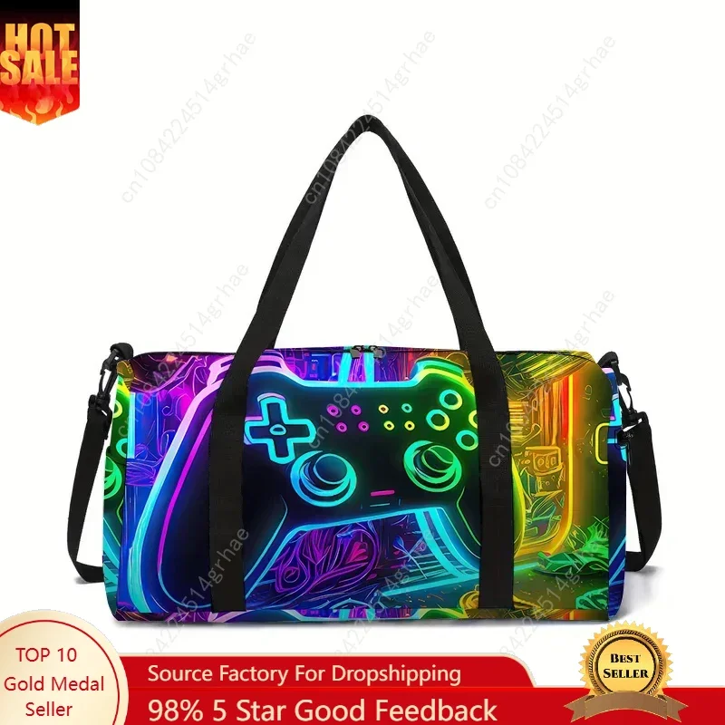 Neon Game Controller Large Capacity Luggage Bag  For Boy And Girls Best Gifts 2D Cartoon Travel Duffels Hand Bag For Children