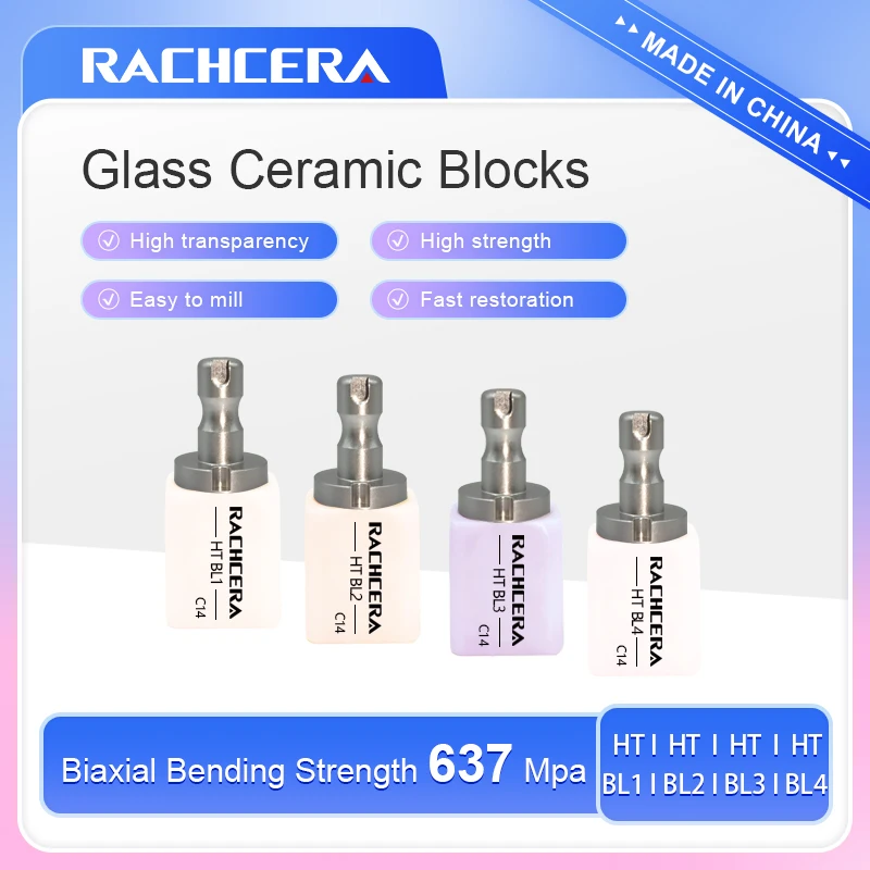 C14 Lithium Disilicate Dental Glass Ceramic Blocks 5Pcs/Box Veneer Inlays Crowns Material for CAD CAM Rachcera Emax