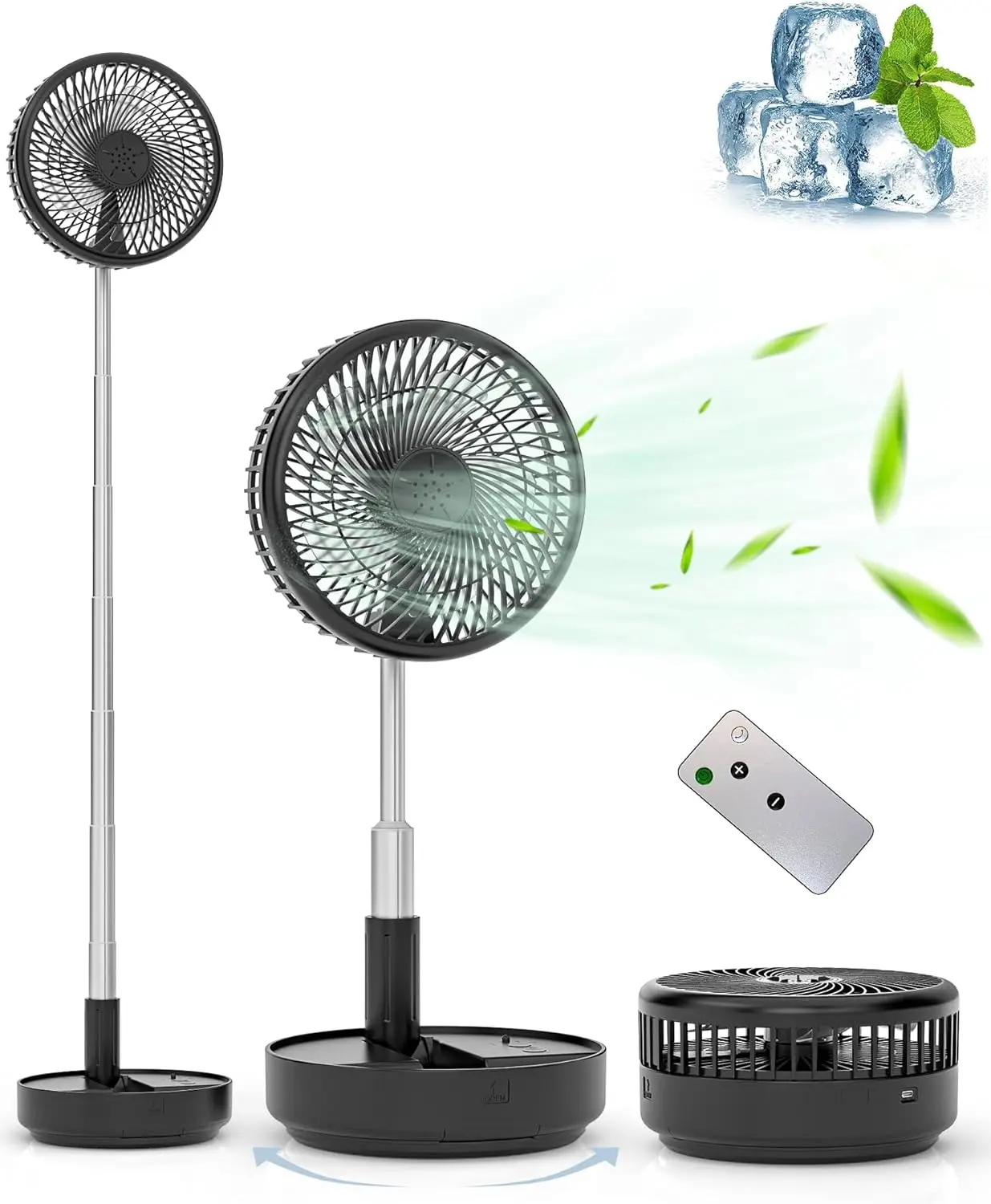 Primevolve-Portátil oscilante Pé Fan, recarregável operado por bateria, USB Floor Table Fan Desk com controle remoto, 4 Velocidade Settin