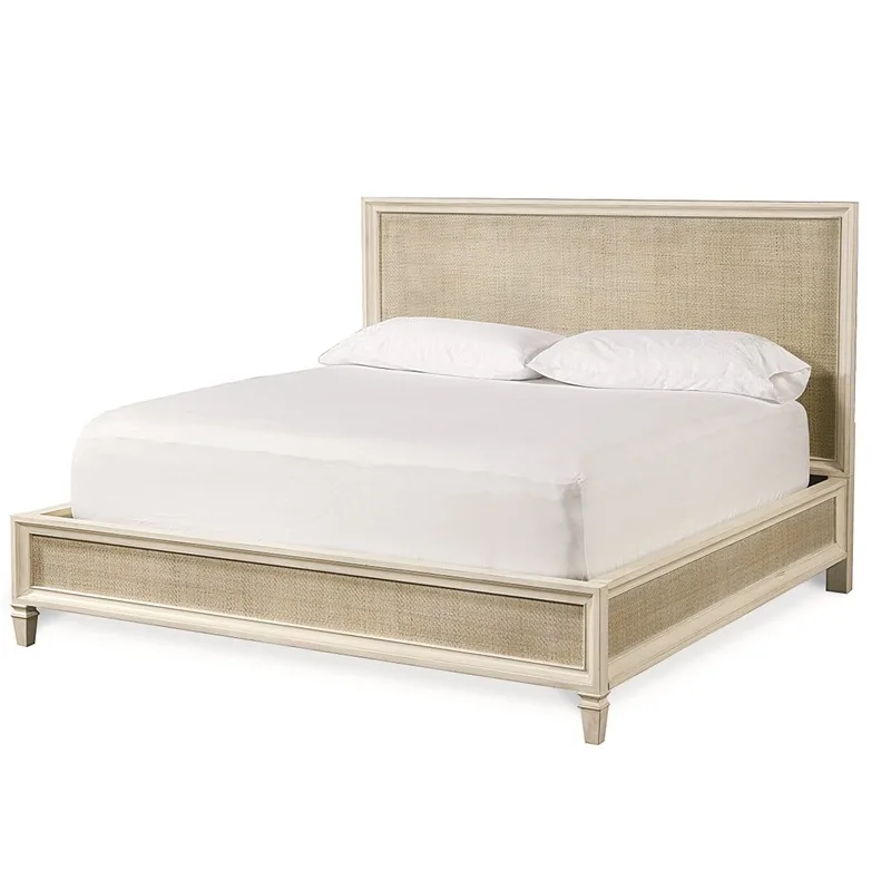 

Rattan solid wood princess white old retro double American simple high-end girl bed child bed
