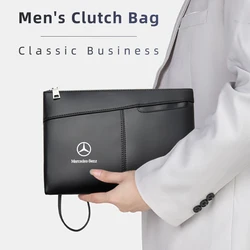 Car Logo Business Briefcase Leather Men Phone Key Storage Bag For Mercedes Benz A B C E S Class W201 W210 W108 W205 W203 C180