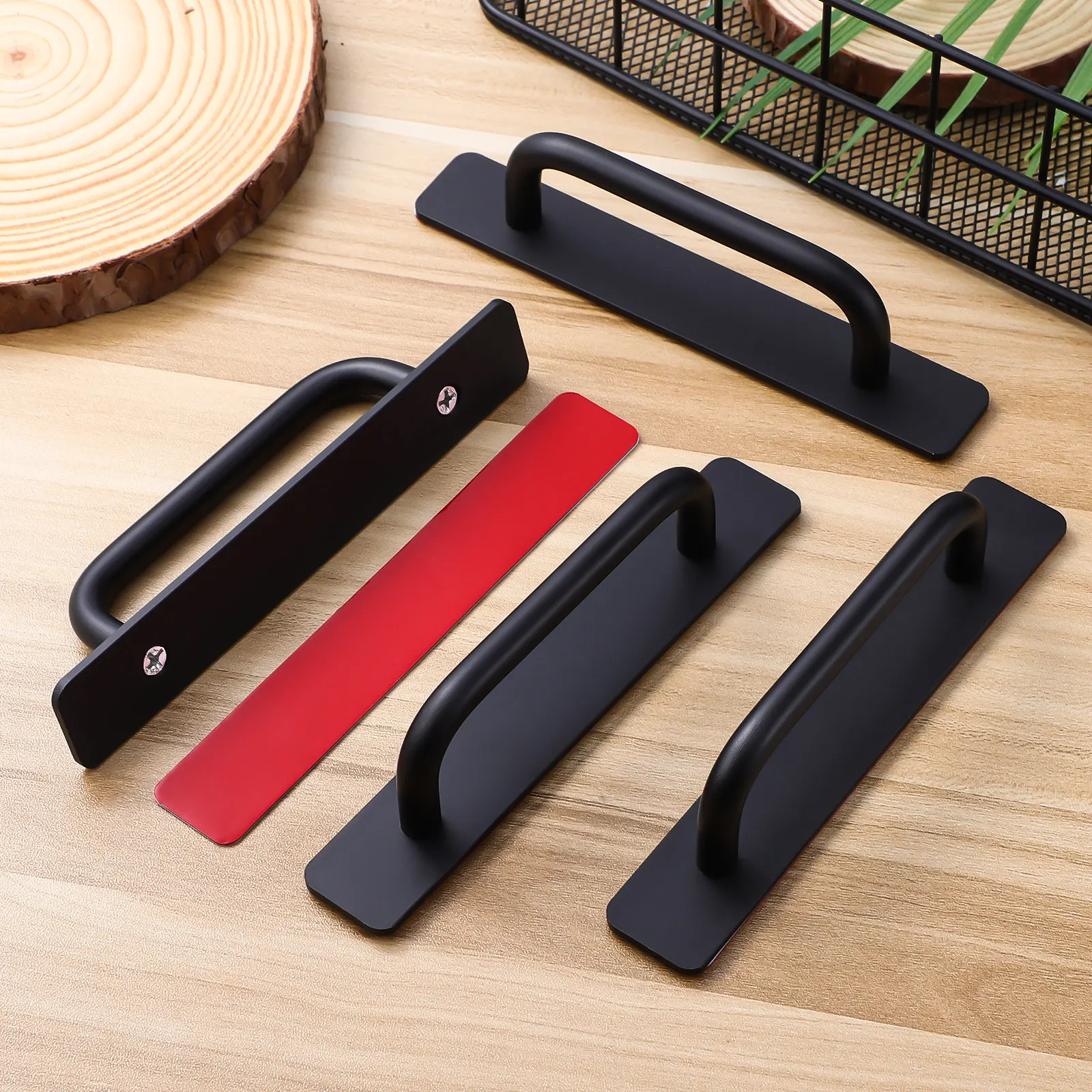 

4Pcs Aluminum Alloy Adhesive Door Handles Self Stick Cabinet Pulls Peel and Stick Furniture Handles Punch Free Smooth Filleted