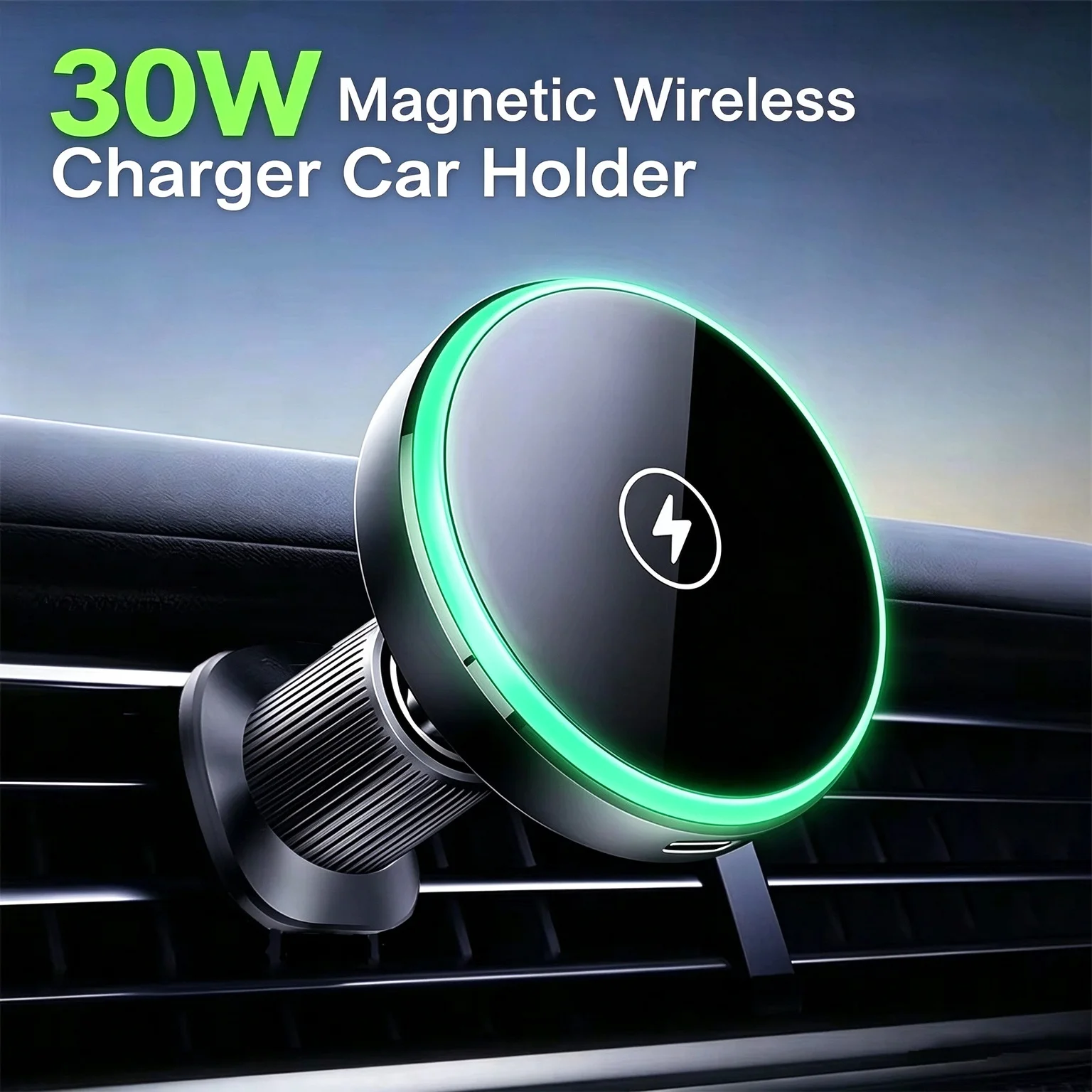 30W Fast Charging Magnetic Car 3 Wireless Charger, LED Light Phone Mount Holder for iPhone 12, 13, 14, 15, 16, 17, 18 Pro Max