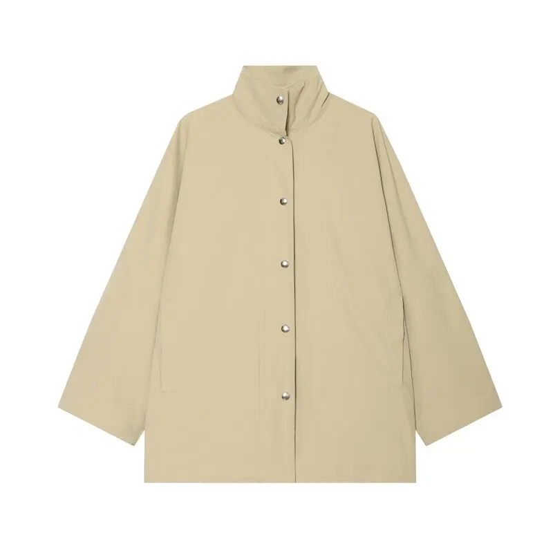 Spring Summer 2026 Women's Fashion Loose Fit Stand Collar Button Jacket Versatile Outerwear Long Sleeve Commute Style