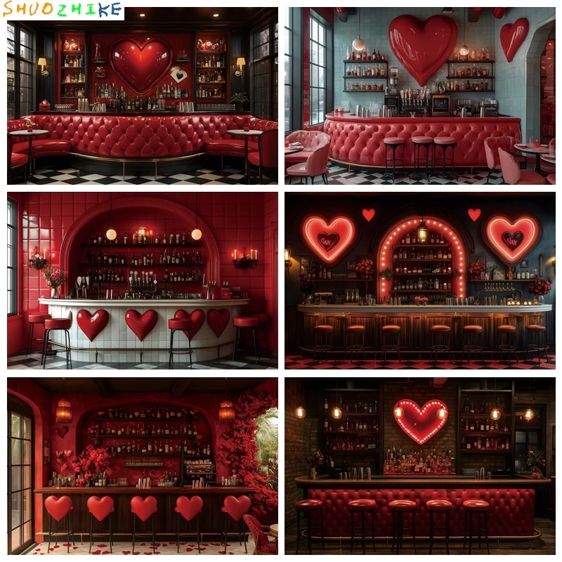 

Happy Valentine's Day Photography Backdrop Romantic Bar Red Heart Shaped Proposal Party Decor Portrait Photography Studio