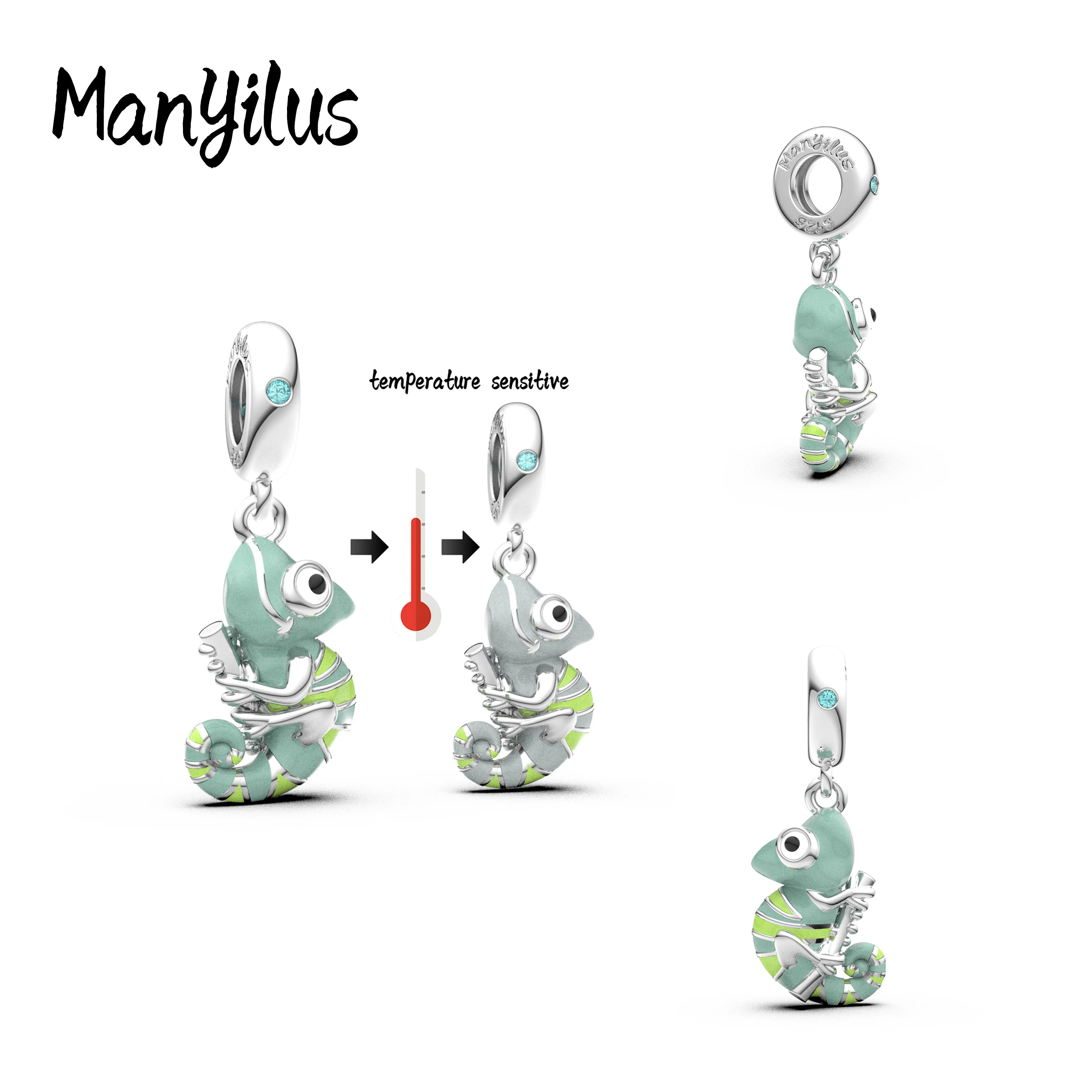 Manyilus 925 Sterling Silver Color Changing Chameleon Dangle Charm Enamel Pendant Fit Original Bracelets Women Fine Jewelry Gift