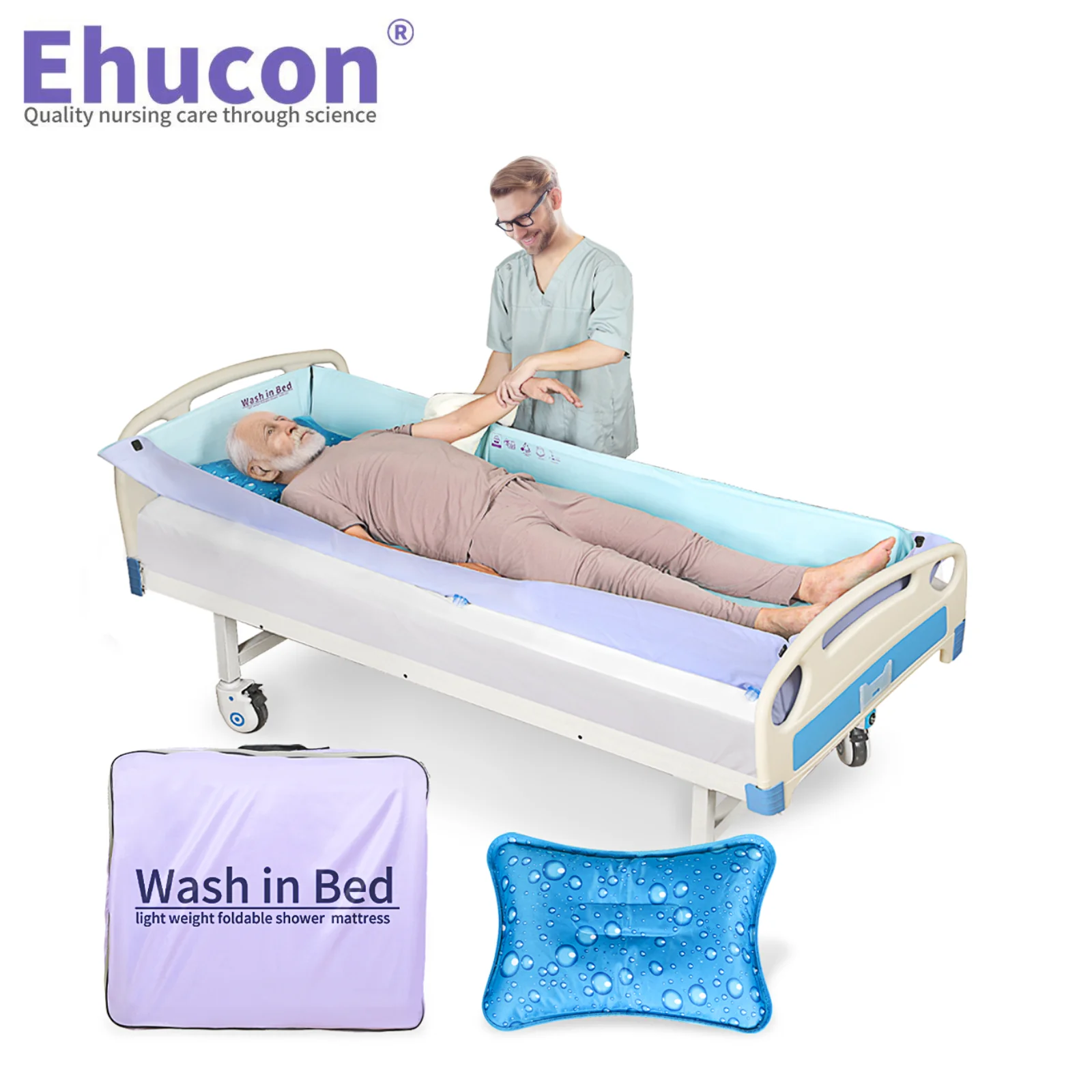 

Портативная ванна Ehucon, матрас для душа для медицинских пациентов, в постели, складная система стирки для инвалидов, пожилых людей, прикутых к постели