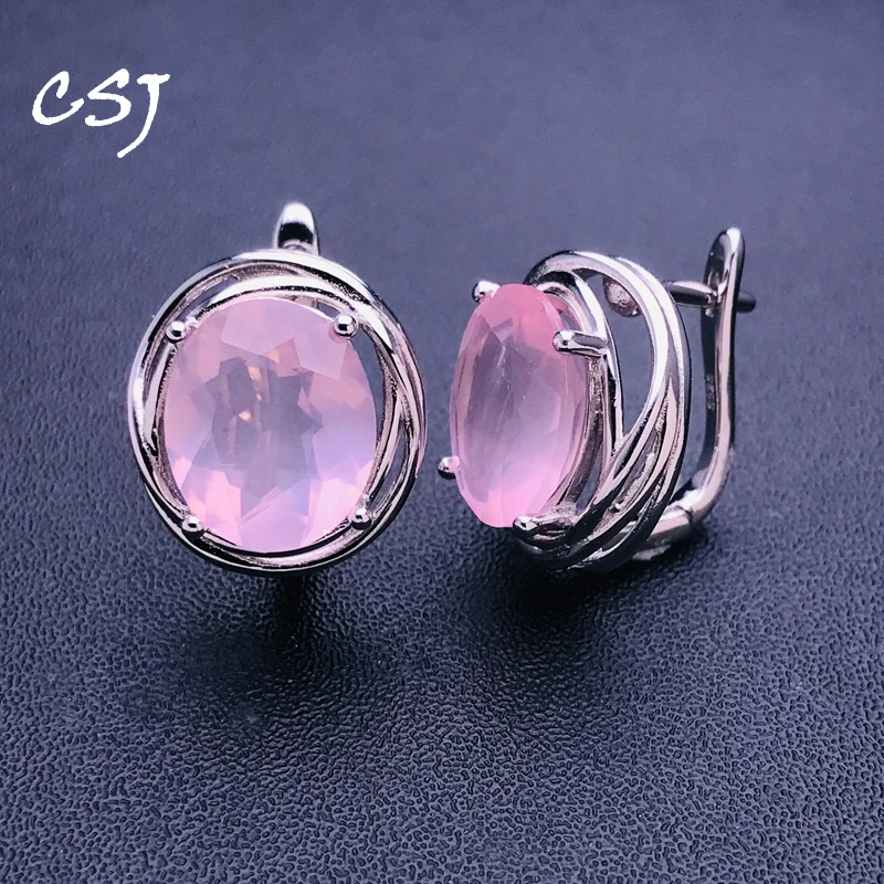 csj brinco elegante natural quartzo rosa para mulheres 925 sterling silver gemstone fine jewelry party christmas gift 10x12 mm 8ct 01