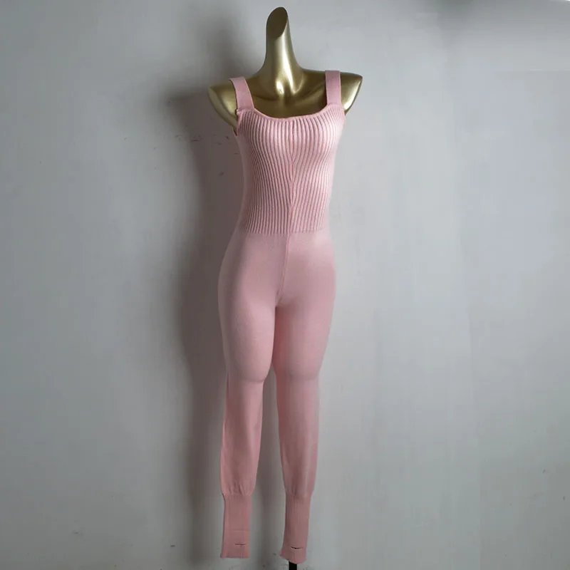 

Spor One-Piece Knitted Crop Top with oulder Strap High Waist Long Pants for Taller Women Sexy Tight Fit Square Collar Bas...